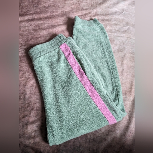 Free People Blue Monday Fleece Sweatpants Green Retro size Medium EUC - Picture 5 of 6